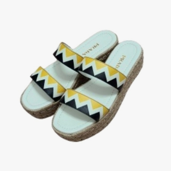 PRADA Zigzag Saffiano Leather Sandals Womens Platform Espadrille Slide Size 39 - Picture 4 of 16